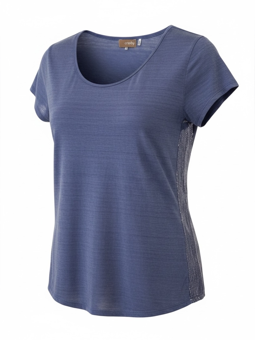 Crosby Blue Wash Sequin Lightweight Short Sleeve Rayon T-Shirt - M
